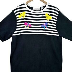 CST Studio Art Knit Sweater Embroidered Butterflies Paint Splatter Quirky Top 1X